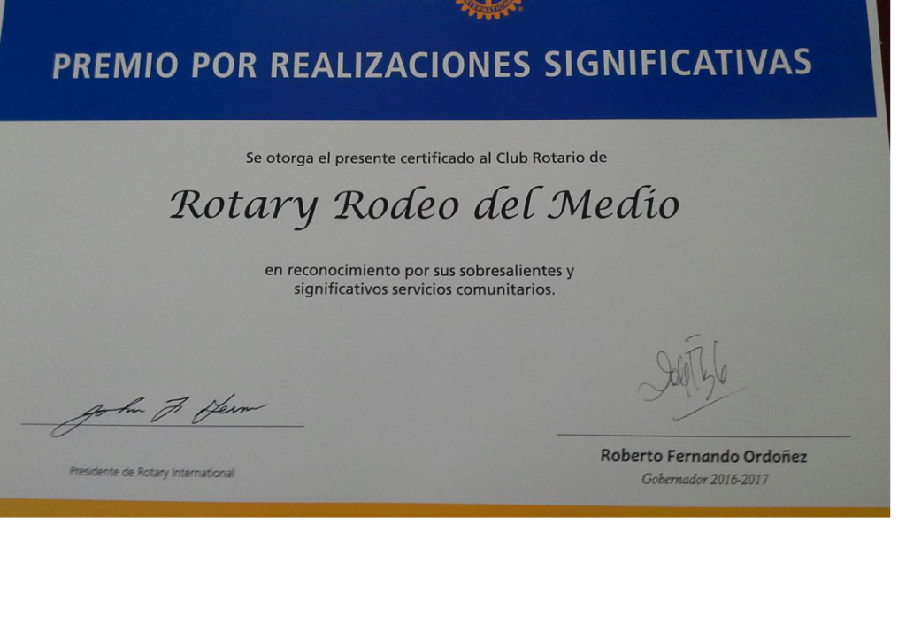 Reconocimientos, Distinciones y Premio Internacional. | ROTARY CLUB RODEO  DEL MEDIO